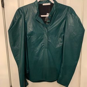 Emerald Green Long Sleeve Leather Puff Sleeve Top